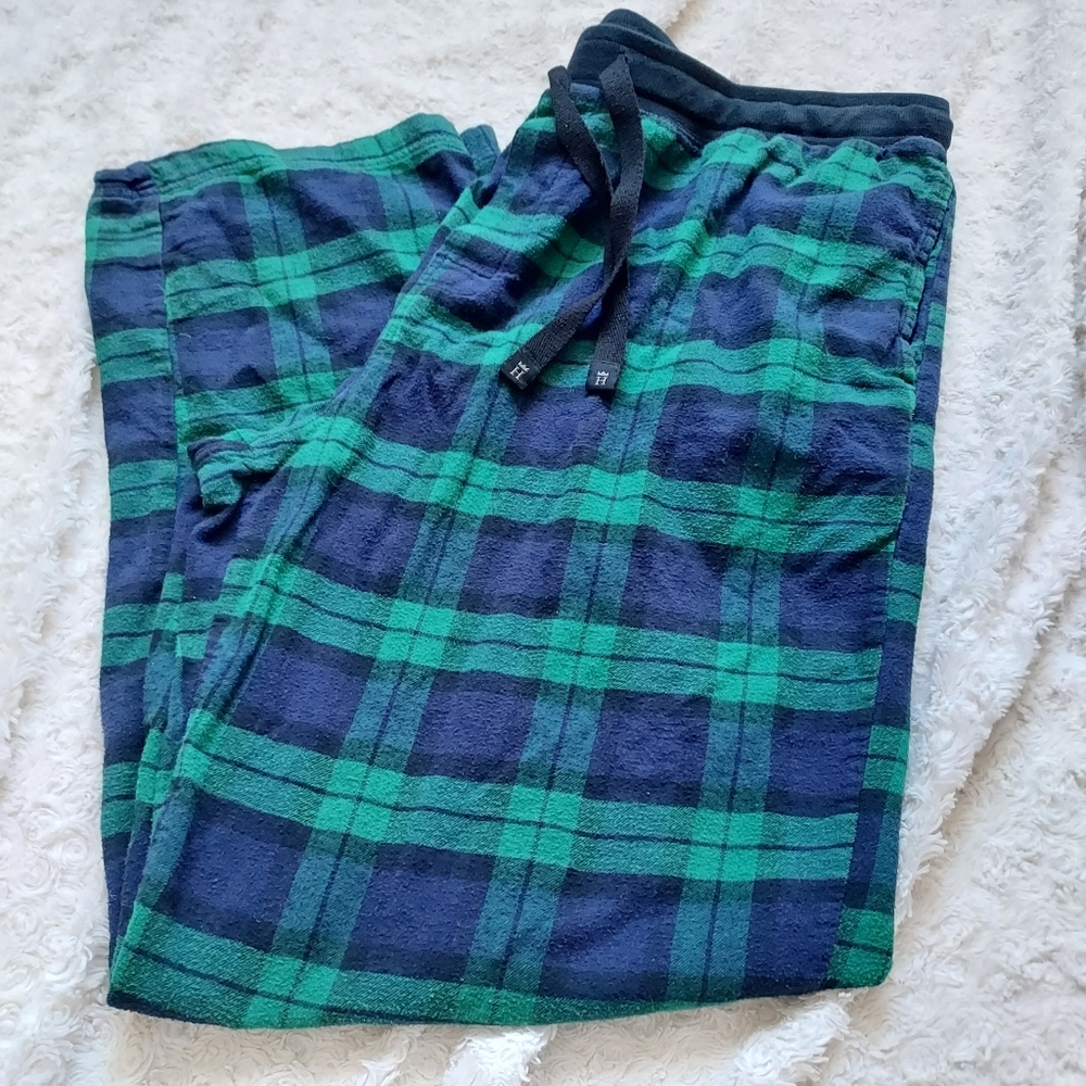 Haggar Blue Green plaid comfy flannel loungewear pajama pants XL Relaxed Fit
